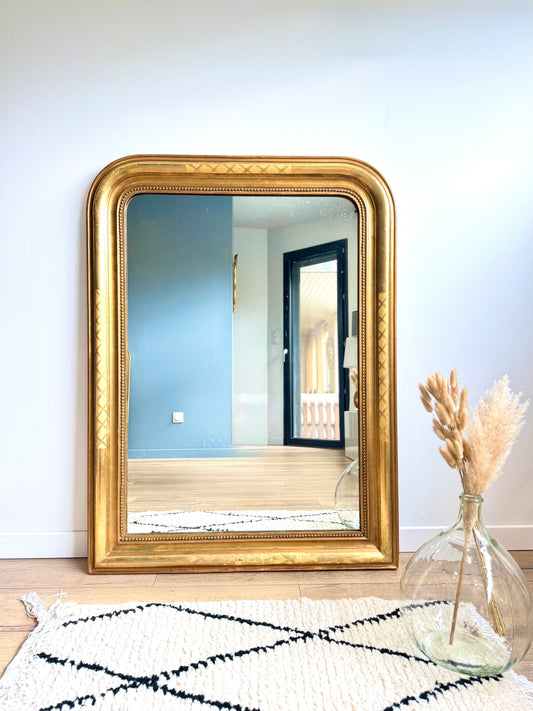 Grand miroir ancien Louis Philippe doré à la feuille d’or
