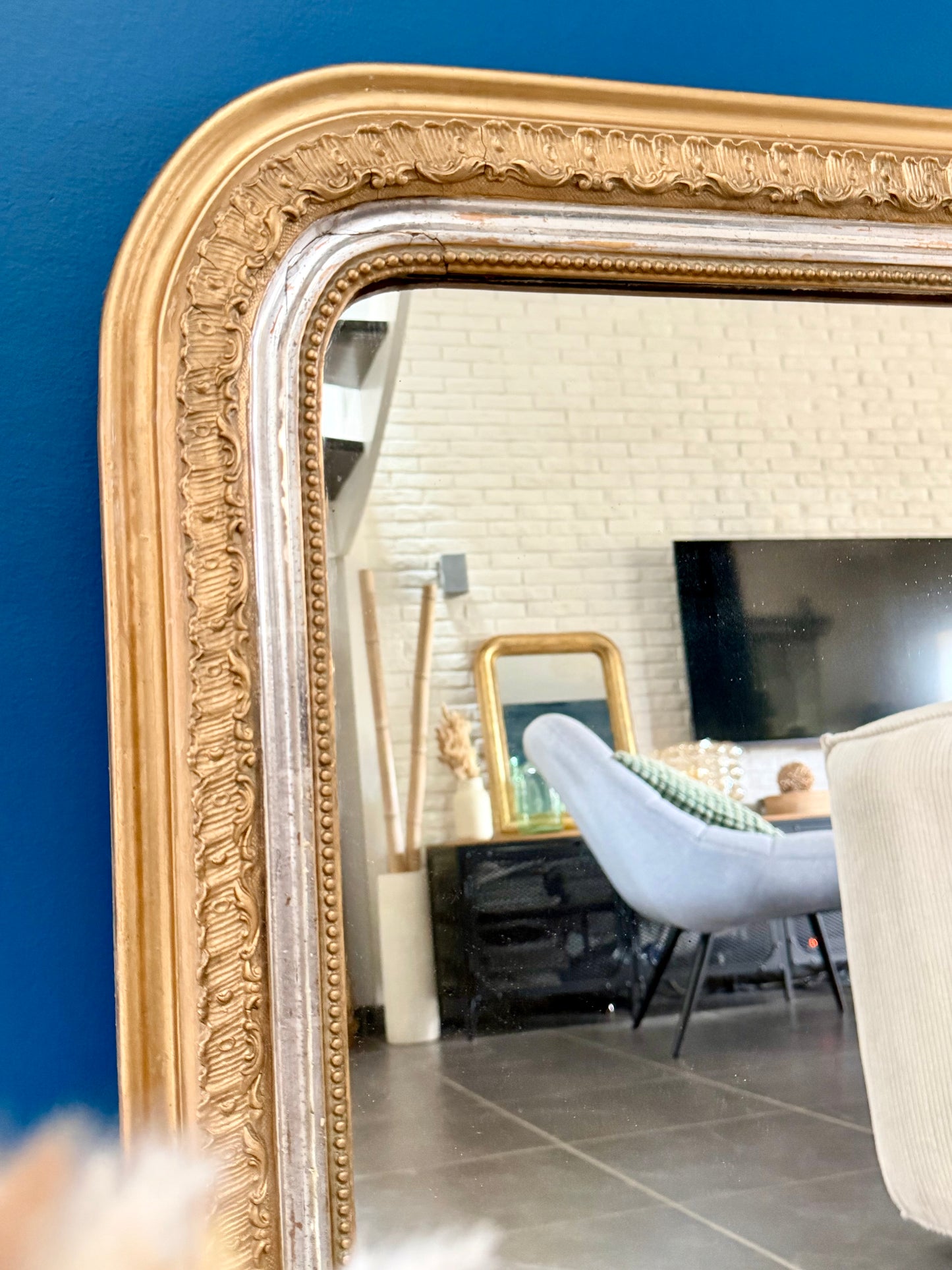 Miroir ancien Louis Philippe doré et subtile feuille d’argent