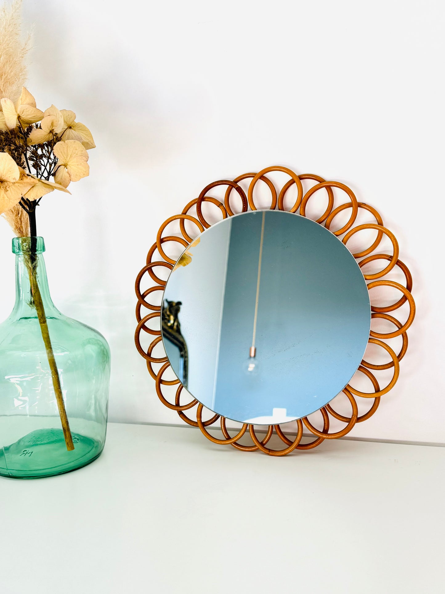 Miroir soleil en rotin