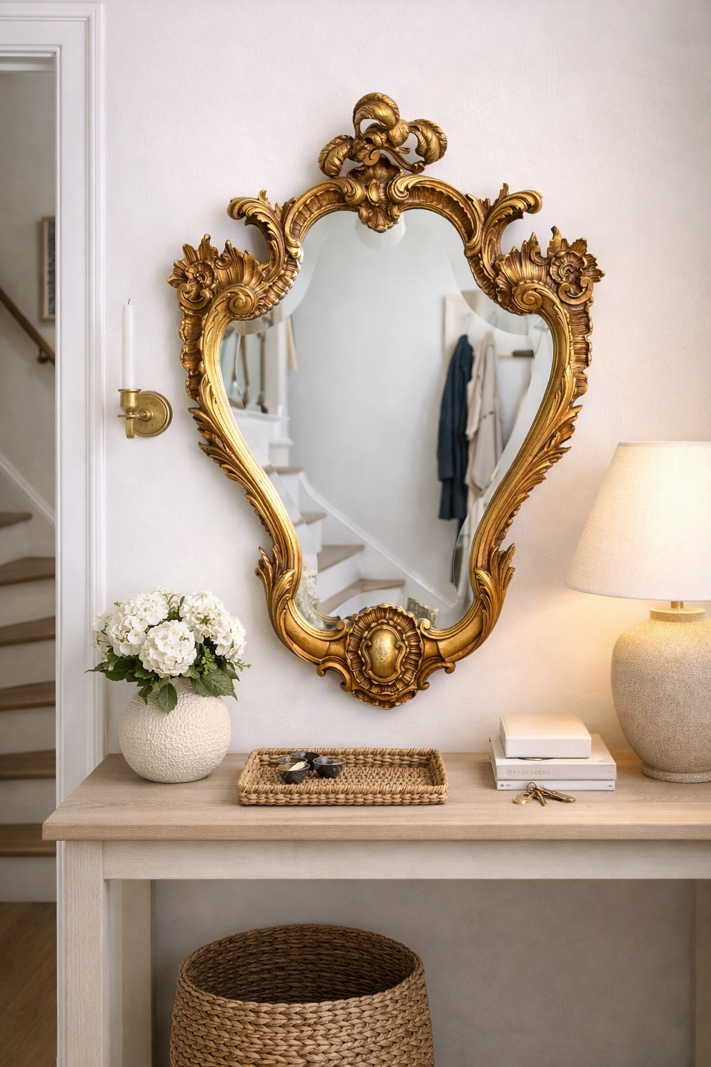 Miroir ancien doré en métal style baroque