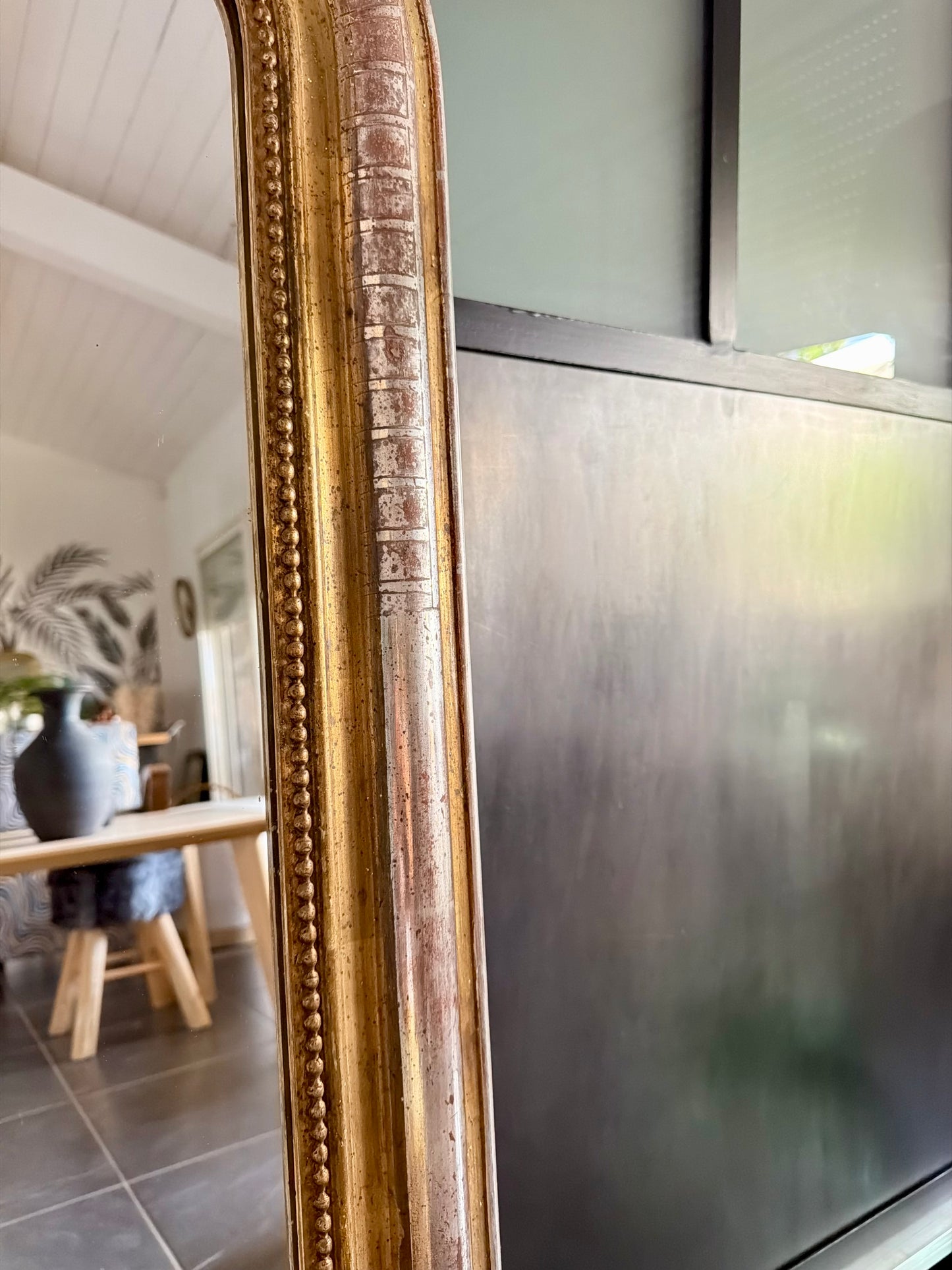 Grand miroir ancien Louis Philippe à la feuille d’argent