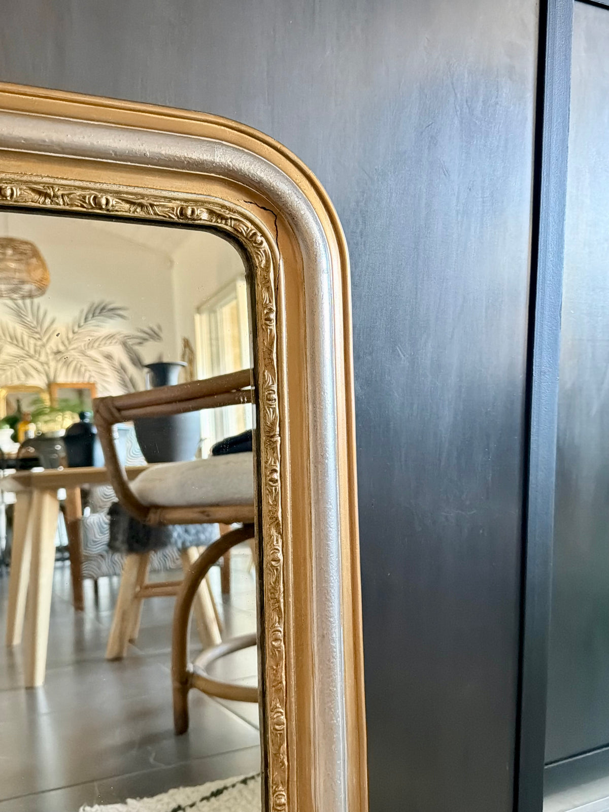 Miroir ancien Louis Philippe doré et argenté