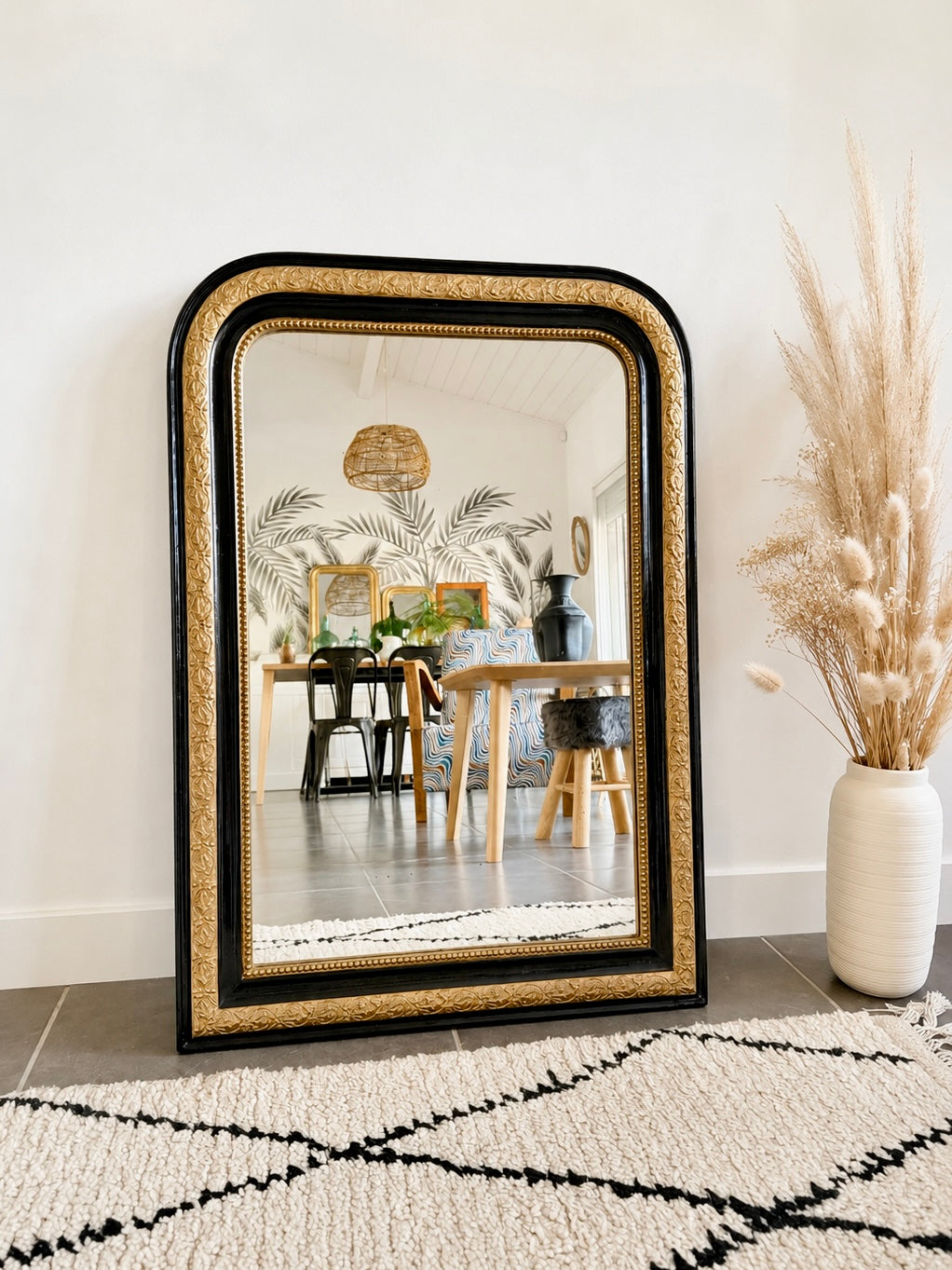 Miroir ancien Louis Philippe noir et doré