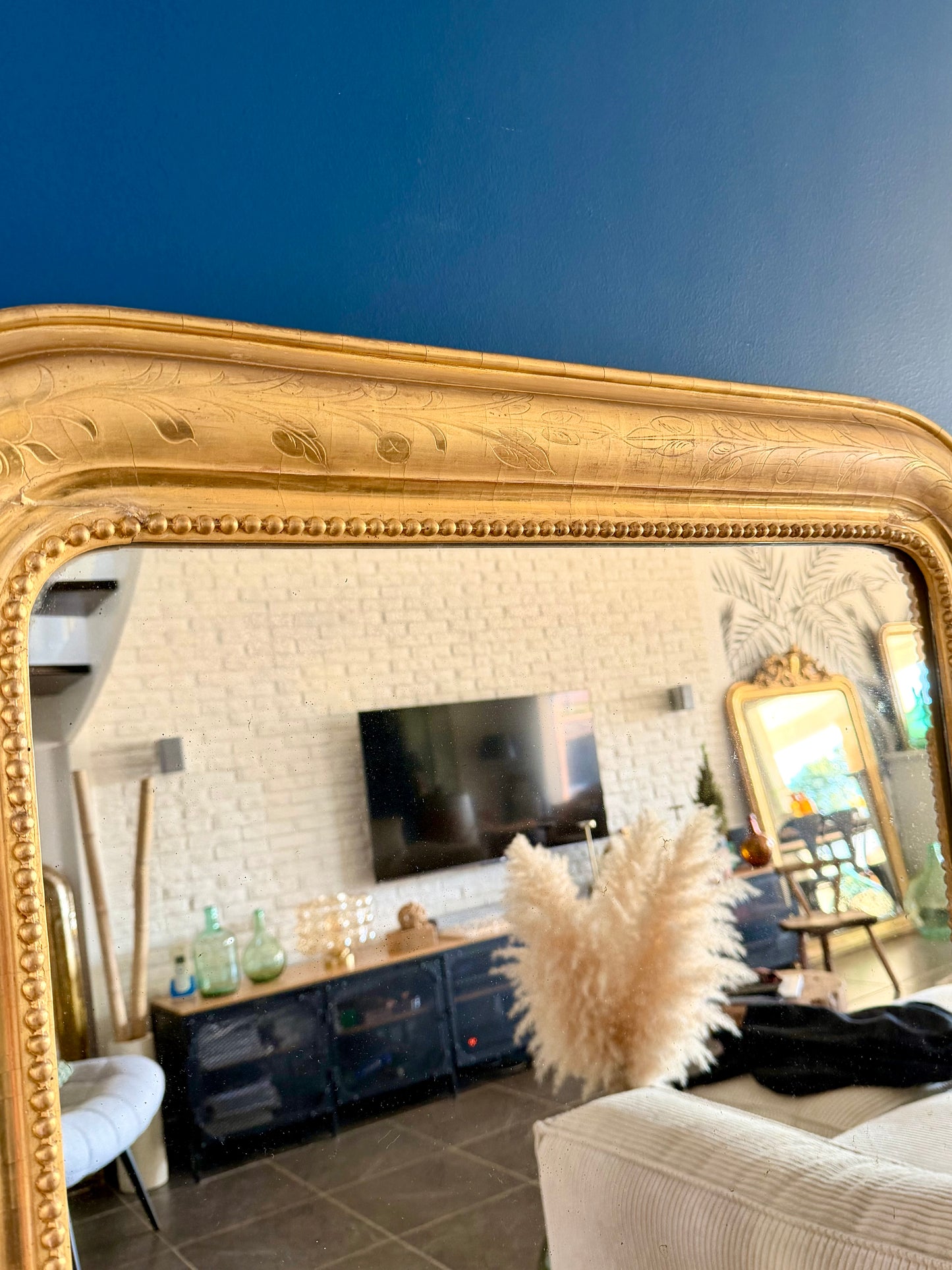 Grand miroir ancien Louis Philippe doré à la feuille d’or