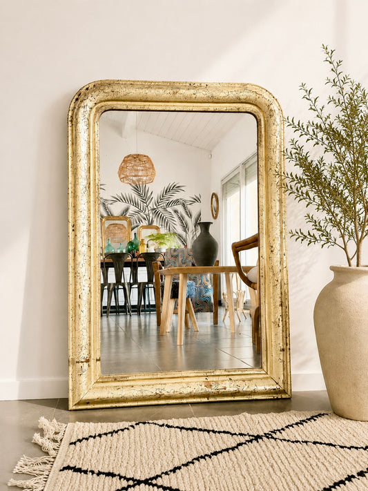 Miroir ancien Louis Philippe entièrement doré à la feuille d’or