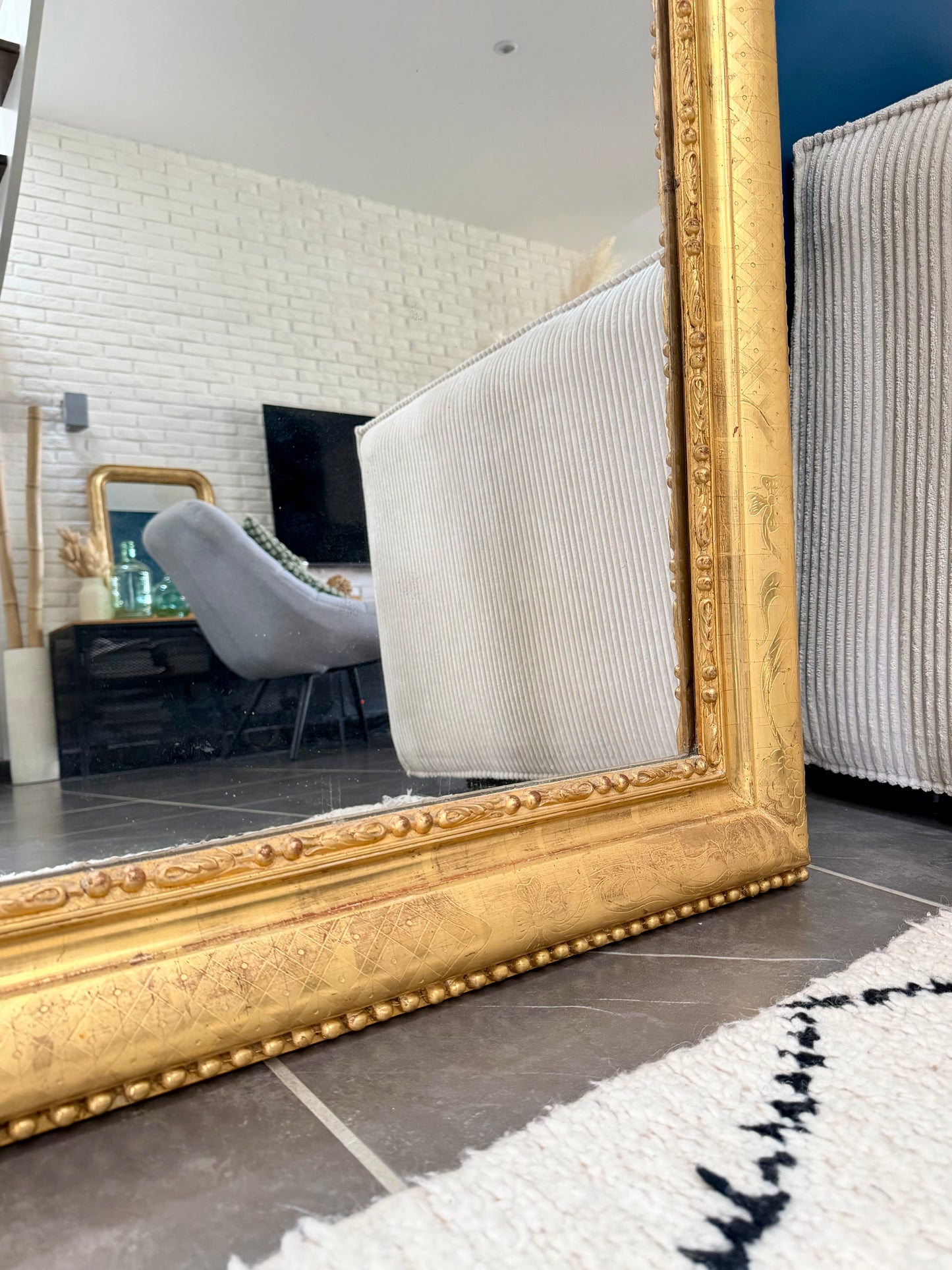 Somptueux miroir ancien Louis Philippe doré à la feuille d’or