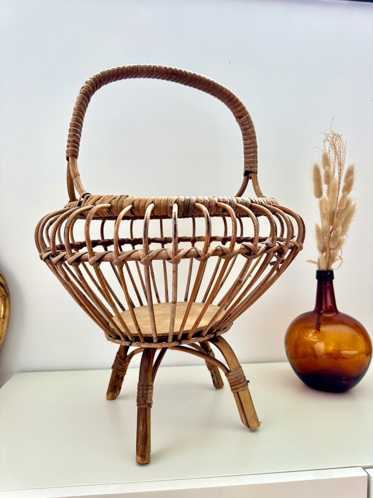 Travailleuse en rotin vintage
