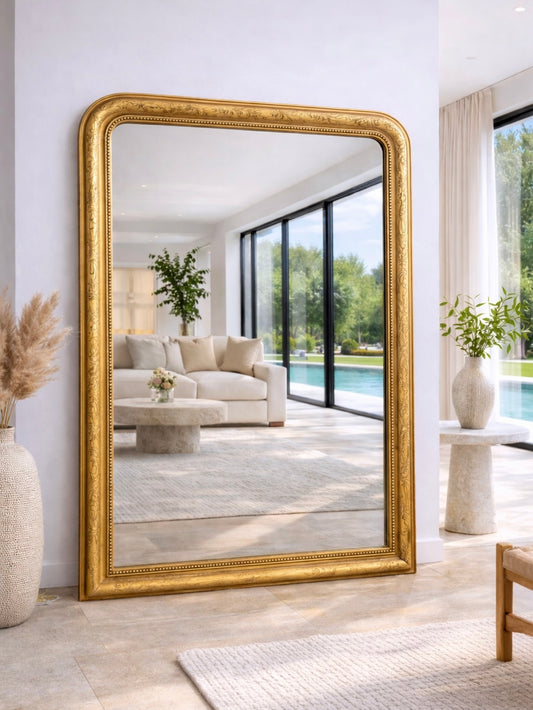 Grand miroir ancien Louis Philippe doré à la feuille d’or