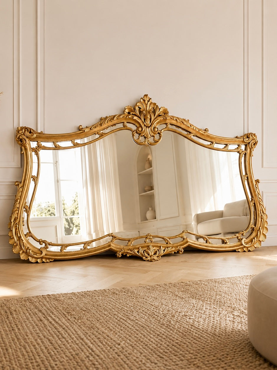 Exceptionnel miroir ancien papillon baroque doré