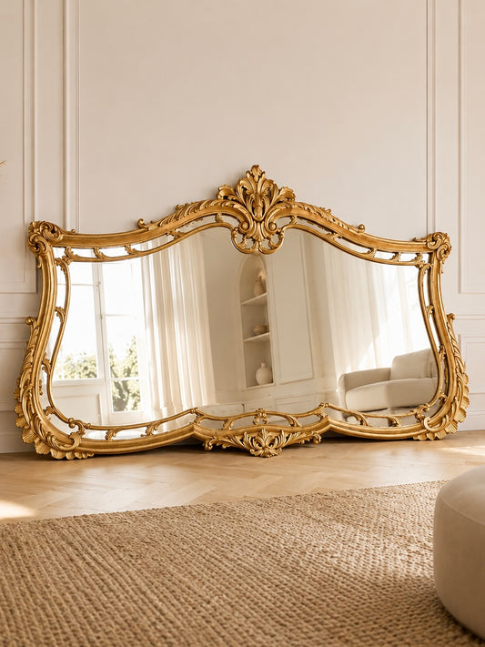 Exceptionnel miroir ancien papillon baroque doré