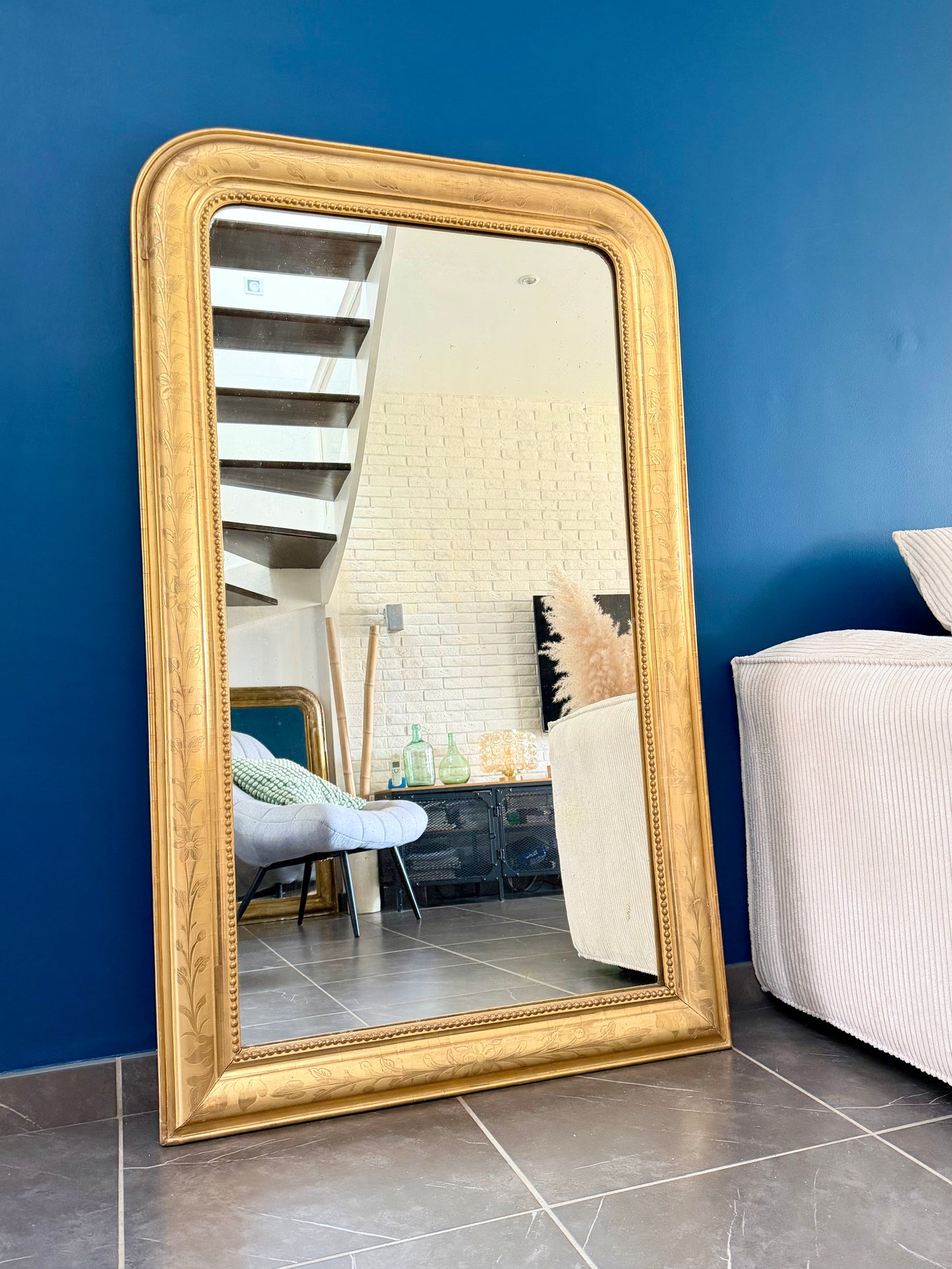Grand miroir ancien Louis Philippe doré à la feuille d’or