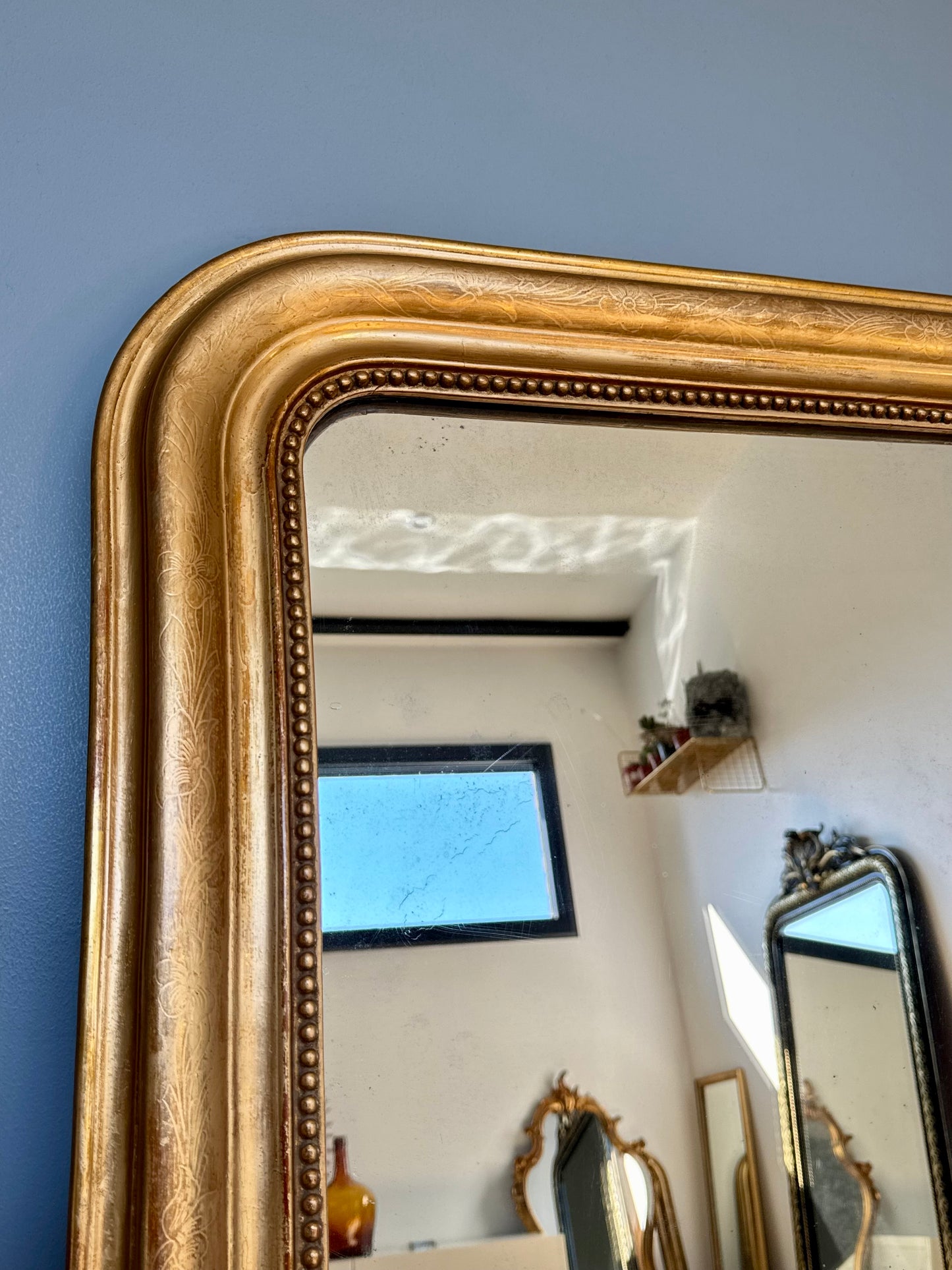 Miroir ancien Louis Philippe, doré à la feuille d'or
